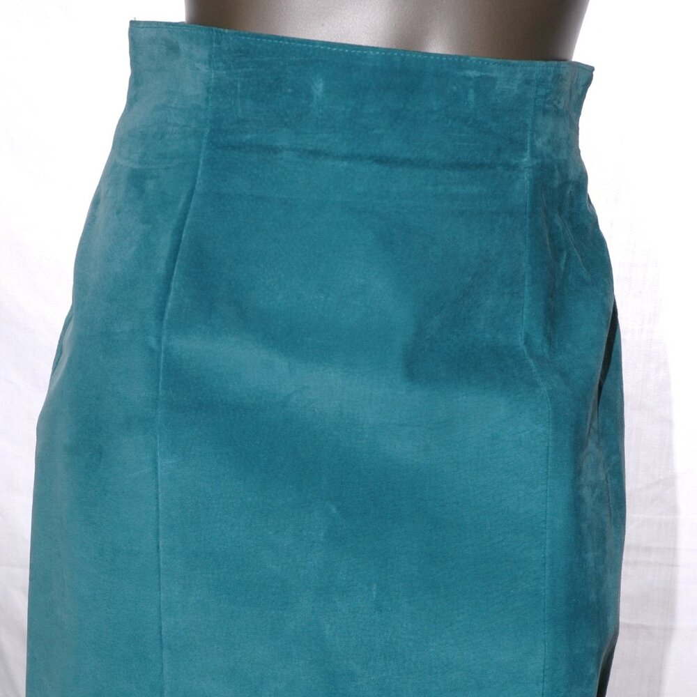 Suede Leather JACKET & SKIRT Dress 2 pc. Suit Set Aqua Teal Danier Womens M / 8 - Picture 7 of 9